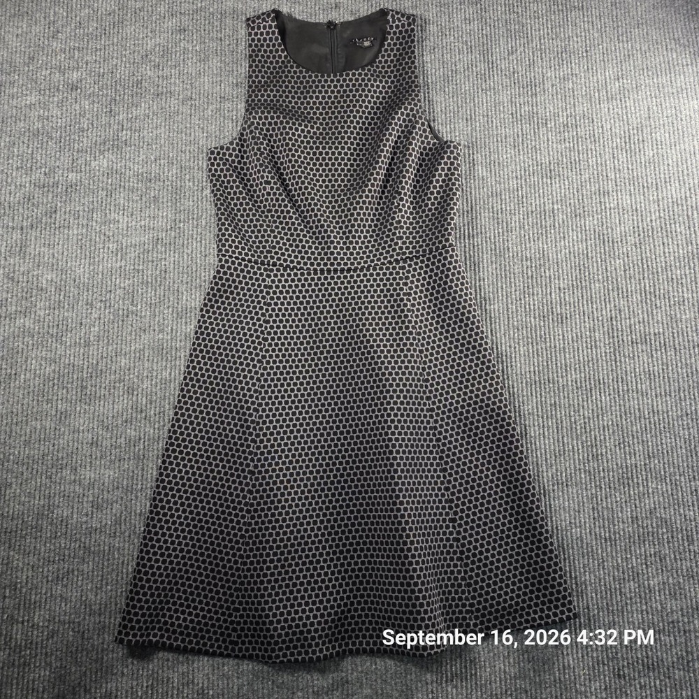 Theory Womens Honeycomb Geometric Fit & Flare Dress Black White Size 10